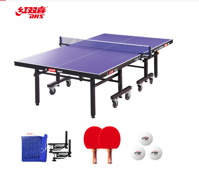 紅雙喜DHS 乒乓球桌室內乒乓球臺訓練比賽用乒乓球案子T1223贈網架/球拍/三星球