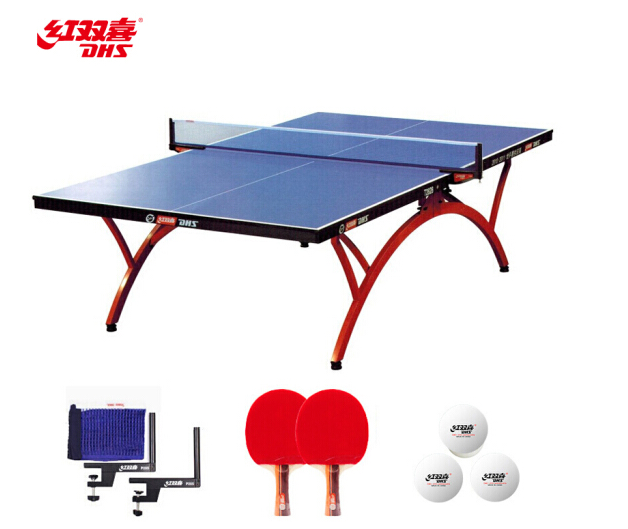 紅雙喜(DHS)專業乒乓球桌家用訓練健身折疊式球臺T2828(附帶網架、乒拍、乒球)